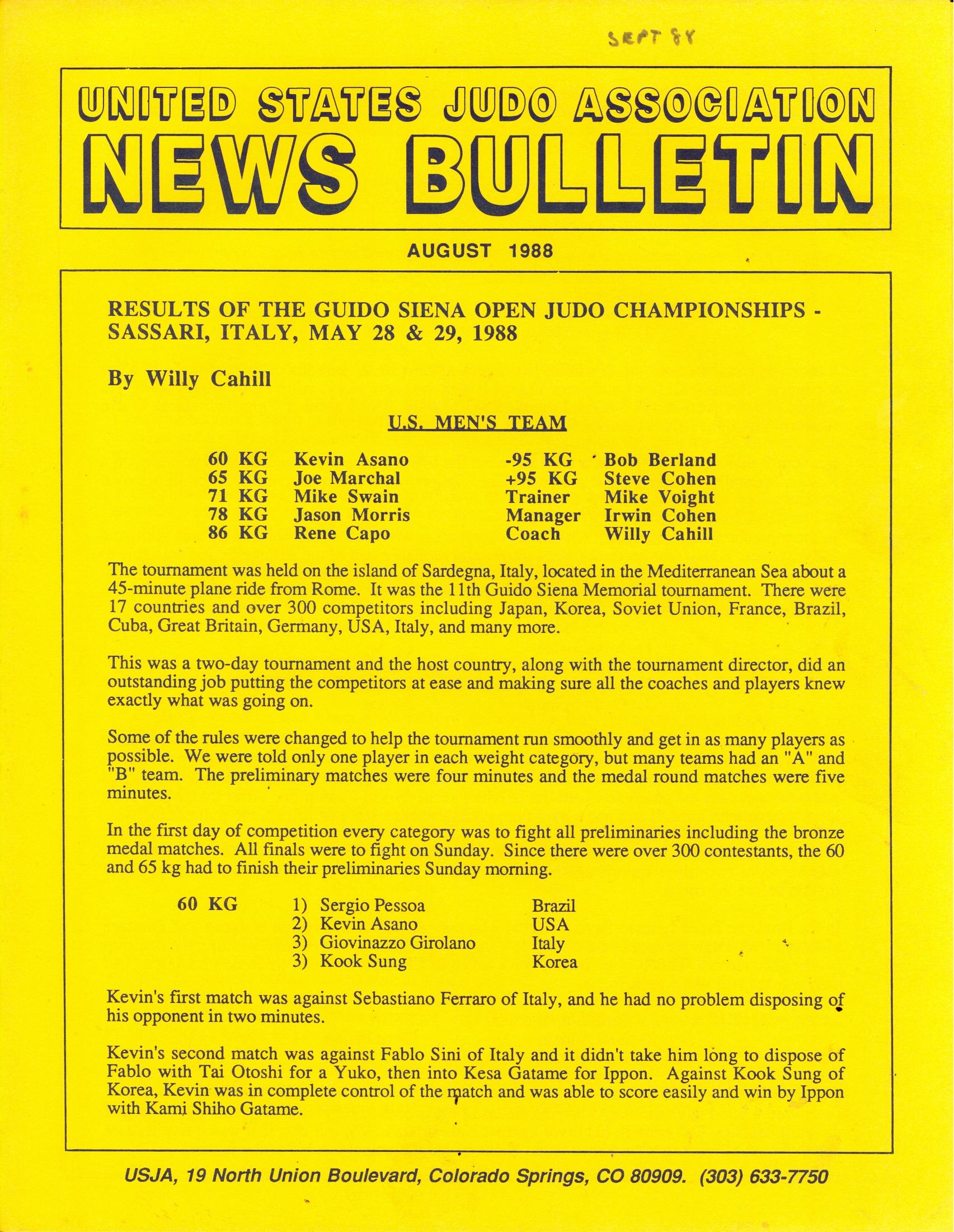 08/88 United States Judo Association News Bulletin